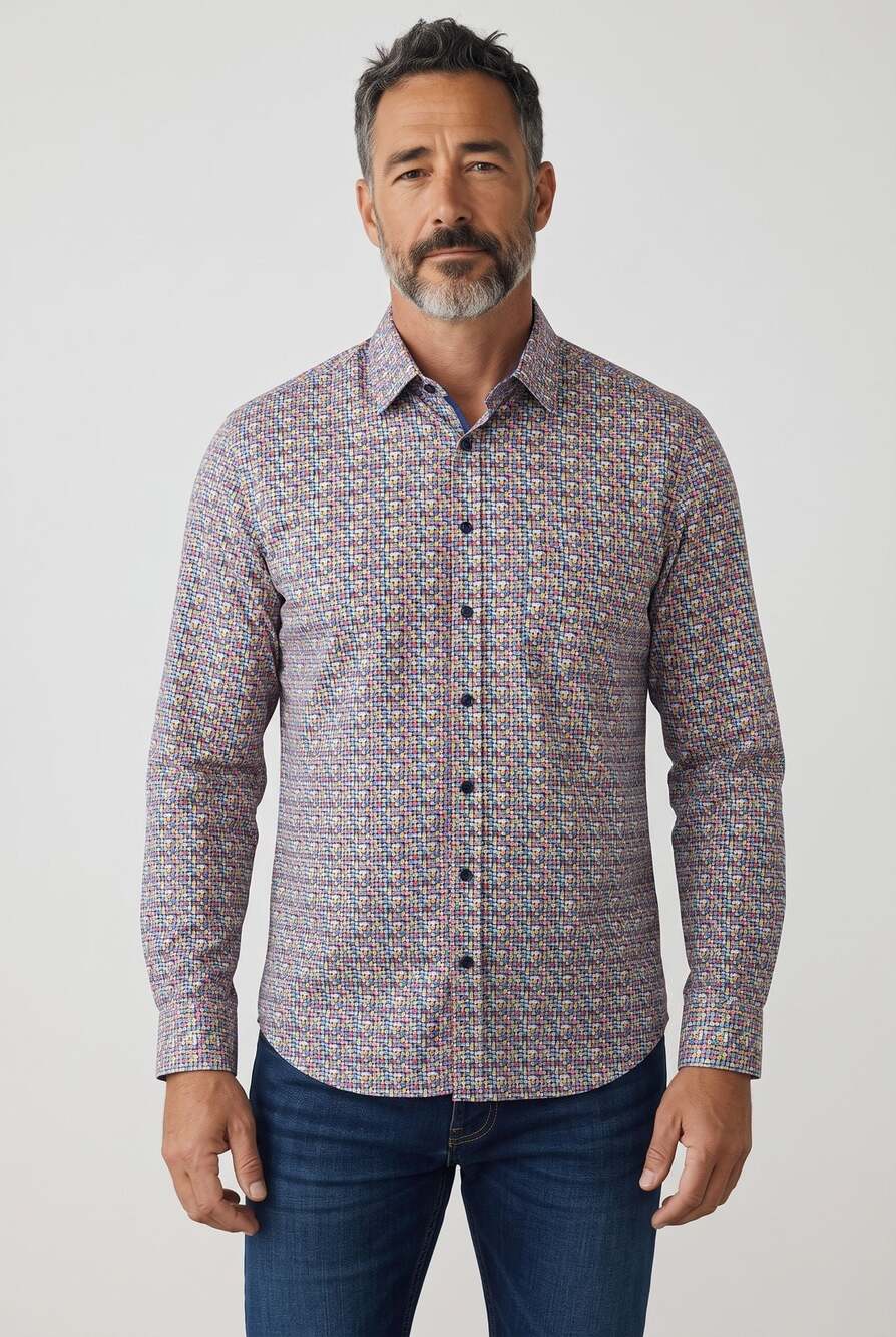 HAUPT 1926 Modern Fit Geometric Mosaic Print Long Sleeve Shirt Size XL